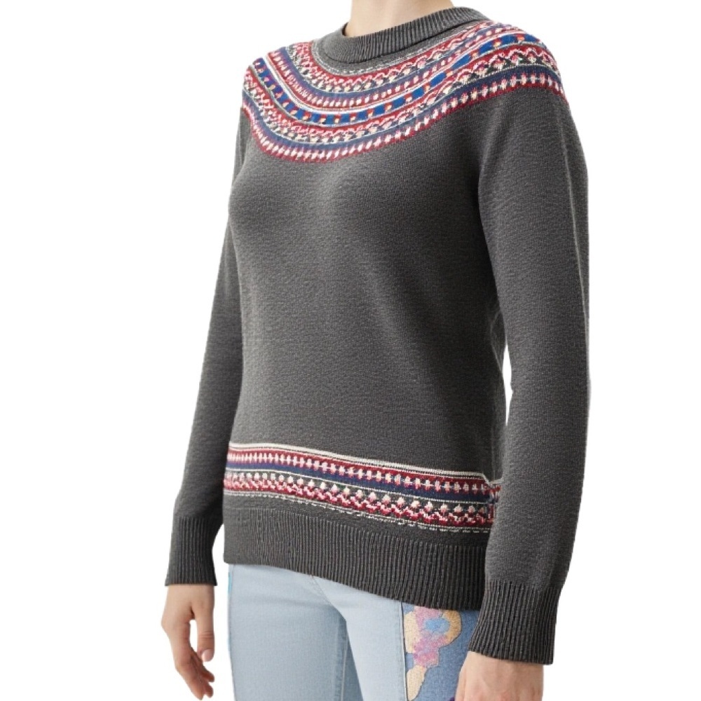 Gap Vintage Fair Isle Nordic Style Sweater in Gray, Pink  & Red Size XS